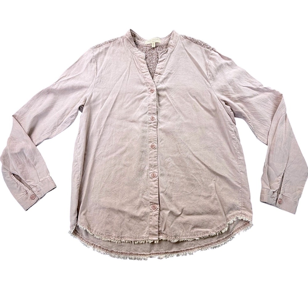 Womens Side Stitch Blouse XS Dusty Rose Smocked Back Boho Lyocell Top